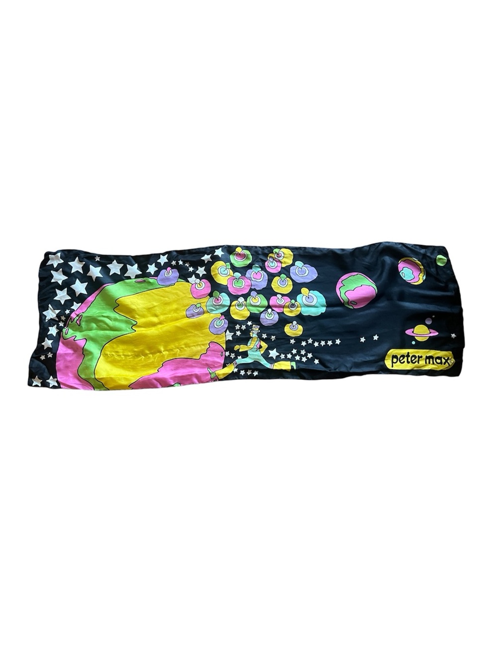 Peter Max The Vintage Traveler Silk Scarf in Black, Yellow, Pink, Green